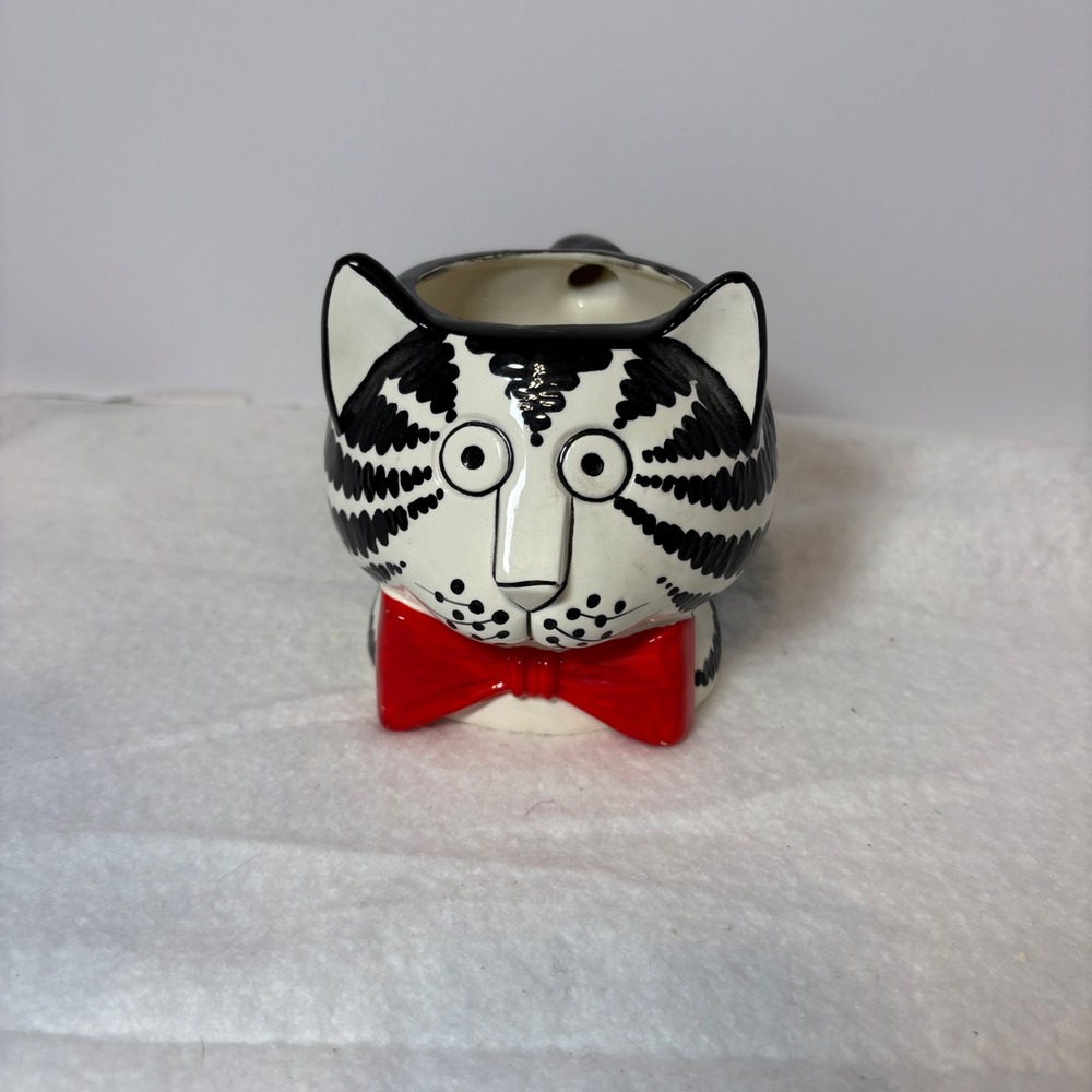 B. Kliban Coffee Tea Mug Sigma TasteSetter Black White Cat Red Bow VTG